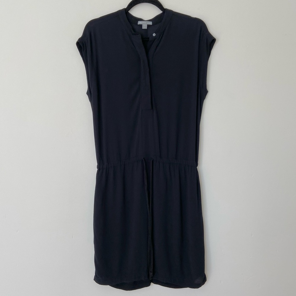 James Peres Black Short Sleeve Mini Shirt Dress Self Tie Belt size Medium